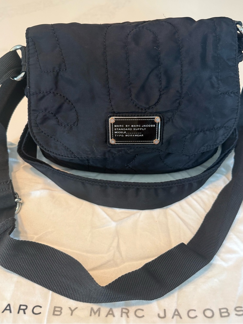 Marc by Marc Jacobs Black Quilted Crossbody Bag with Gold Plaque